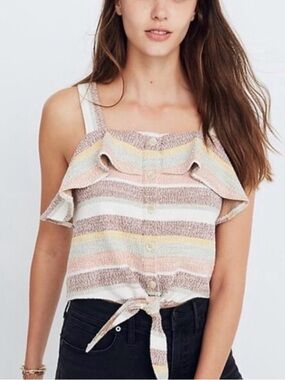 Madewell Striped Ruffle Tie-Front tank